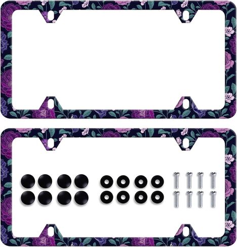 2Pack Watercolor Blue Flowers License Plate Frame Personalized Green Leaves Floral License Plate Holder for Front or Rear Car Tags Stainless Steel Car Decoration with Screws 6.2 X 12.2 inch in Saudi Arabia