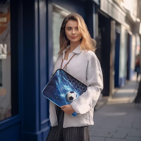 Soccer Blue Ray 13-14 Inch Laptop Sleeve Bag for Men Women Durable Protective Computer Carrying Cover with Waterproof Fabric Polyester Vertical Case for Most Monitors Tablet Notebook in Saudi Arabia