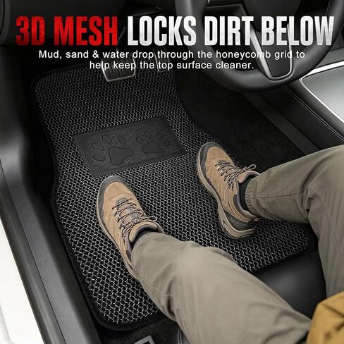 Universal Car Floor Mats, 3D Mesh Fabric All Weather Waterproof Car Floor Liners,With Anti-Slip Granule Backing&Driver Heel Pad,Efficient Dust&Dirt Resistant for Sedan,SUV,Truck,Van,Set of 4pcs in Saudi Arabia