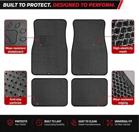 Universal Car Floor Mats, 3D Mesh Fabric All Weather Waterproof Car Floor Liners,With Anti-Slip Granule Backing&Driver Heel Pad,Efficient Dust&Dirt Resistant for Sedan,SUV,Truck,Van,Set of 4pcs in Saudi Arabia