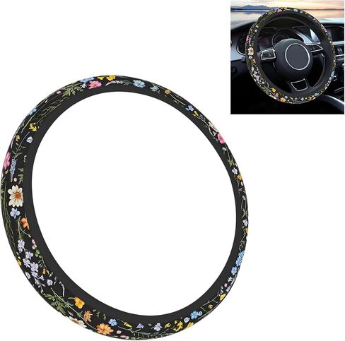Car Steering Wheel Cover, 15" Wildflowers Cute Fashionable Vehicle Accessories for Women, Universal for Steering Wheel Protector Cover (Multicolored) in Saudi Arabia