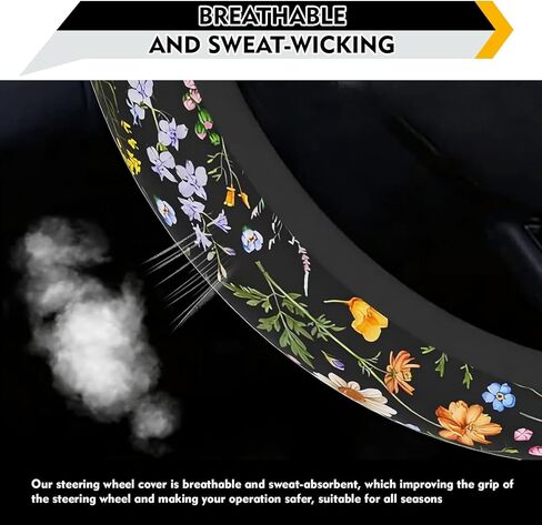 Car Steering Wheel Cover, 15" Wildflowers Cute Fashionable Vehicle Accessories for Women, Universal for Steering Wheel Protector Cover (Multicolored) in Saudi Arabia