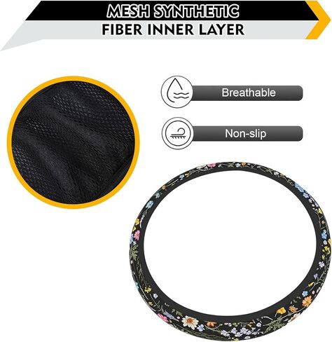 Car Steering Wheel Cover, 15" Wildflowers Cute Fashionable Vehicle Accessories for Women, Universal for Steering Wheel Protector Cover (Multicolored) in Saudi Arabia