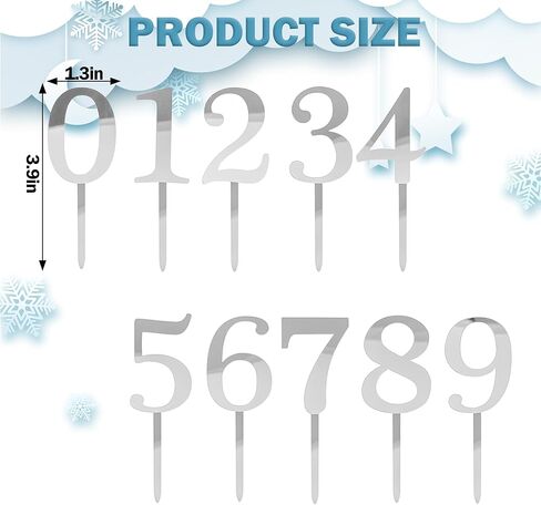 10PCS Small Sliver Acrylic Brithday Cake Decorations (0-9), Number Cake Toppers Set Suitable for Women and Men, Party Decor for Birthday Anniversary Wedding Baby Shower in Kuwait