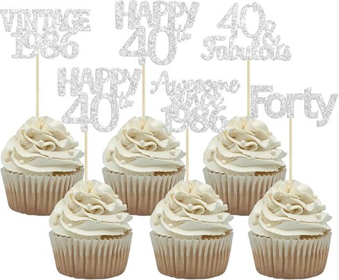 Gyufise 30Pcs Happy 90th Birthday Cupcake Toppers Glitter Awesome Since 1936 Ninety 90 Fabulous Vintage 1936 Cupcake Picks for 90th Birthday Anniversary Retirement Party Supplies Rose Gold in Kuwait