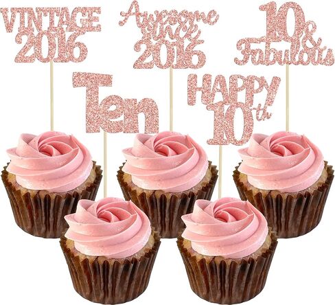 Gyufise 30Pcs Happy 90th Birthday Cupcake Toppers Glitter Awesome Since 1936 Ninety 90 Fabulous Vintage 1936 Cupcake Picks for 90th Birthday Anniversary Retirement Party Supplies Rose Gold in Kuwait