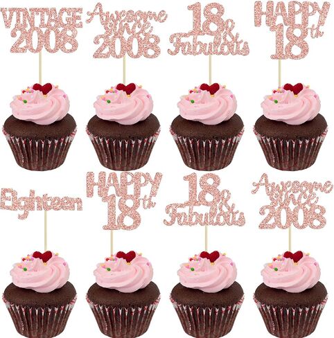 Gyufise 30Pcs Happy 90th Birthday Cupcake Toppers Glitter Awesome Since 1936 Ninety 90 Fabulous Vintage 1936 Cupcake Picks for 90th Birthday Anniversary Retirement Party Supplies Rose Gold in Kuwait