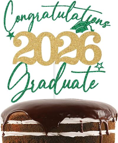 Blue & Gold Glitter Congratulations 2026 Graduate Cake Topper, Congrats 2026 Grad Decorations, 2026 Senior High School College University Graduation Party Decorations Supplies in Saudi Arabia