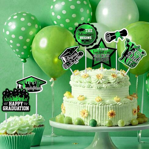 48 Pcs Graduation Decorations 2026 Graduation Cake Topper Congrats Grad Class of 2026 Grad Cap Green Gold Foil Paper Cupcake Toppers Graduation Party Decorations in Kuwait