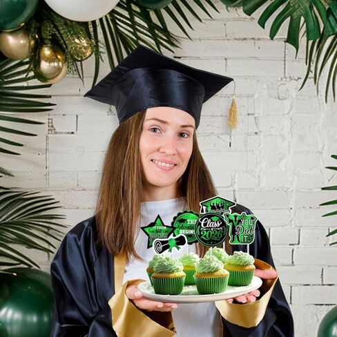 48 Pcs Graduation Decorations 2026 Graduation Cake Topper Congrats Grad Class of 2026 Grad Cap Green Gold Foil Paper Cupcake Toppers Graduation Party Decorations in Kuwait