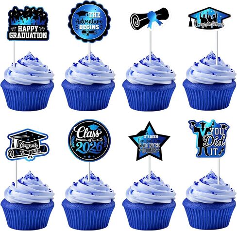 48 Pcs Graduation Decorations 2026 Graduation Cake Topper Congrats Grad Class of 2026 Grad Cap Green Gold Foil Paper Cupcake Toppers Graduation Party Decorations in Kuwait