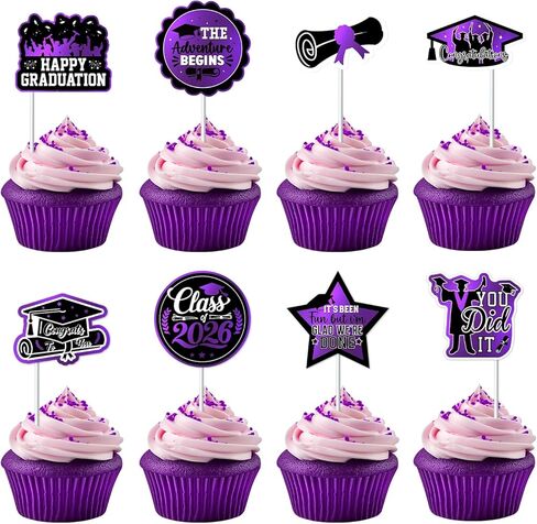 48 Pcs Graduation Decorations 2026 Graduation Cake Topper Congrats Grad Class of 2026 Grad Cap Green Gold Foil Paper Cupcake Toppers Graduation Party Decorations in Kuwait
