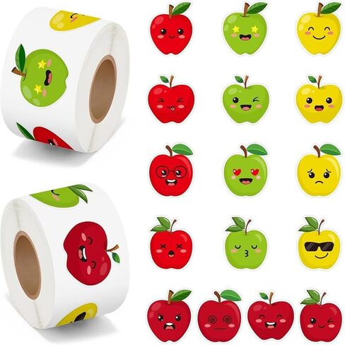 1000 Pcs Apples Roll Stickers 16 Designs Lovely Fruit Sticker with Funny Vivid Faces Back to School Classroom Awards Decorations DIY Crafts(1 Inch) in Saudi Arabia