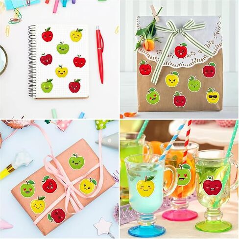 1000 Pcs Apples Roll Stickers 16 Designs Lovely Fruit Sticker with Funny Vivid Faces Back to School Classroom Awards Decorations DIY Crafts(1 Inch) in Saudi Arabia
