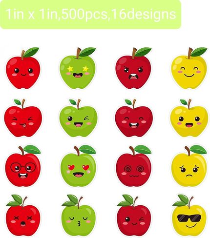 1000 Pcs Apples Roll Stickers 16 Designs Lovely Fruit Sticker with Funny Vivid Faces Back to School Classroom Awards Decorations DIY Crafts(1 Inch) in Saudi Arabia