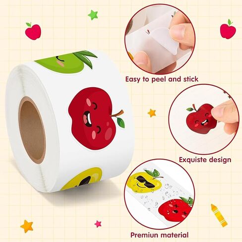 1000 Pcs Apples Roll Stickers 16 Designs Lovely Fruit Sticker with Funny Vivid Faces Back to School Classroom Awards Decorations DIY Crafts(1 Inch) in Saudi Arabia