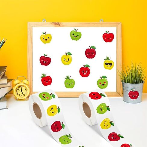 1000 Pcs Apples Roll Stickers 16 Designs Lovely Fruit Sticker with Funny Vivid Faces Back to School Classroom Awards Decorations DIY Crafts(1 Inch) in Saudi Arabia