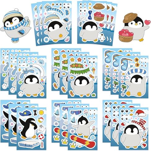 LOOAEFX 24Sheet Make a Penguin Face Sticker Kit - Winter Crafts for Boy and Girl, Make Your Own Sticker Activity, Christmas Classroom Party Favors & Goodie Bag Stuffers in Saudi Arabia