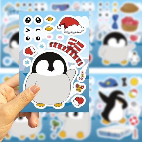 LOOAEFX 24Sheet Make a Penguin Face Sticker Kit - Winter Crafts for Boy and Girl, Make Your Own Sticker Activity, Christmas Classroom Party Favors & Goodie Bag Stuffers in Saudi Arabia