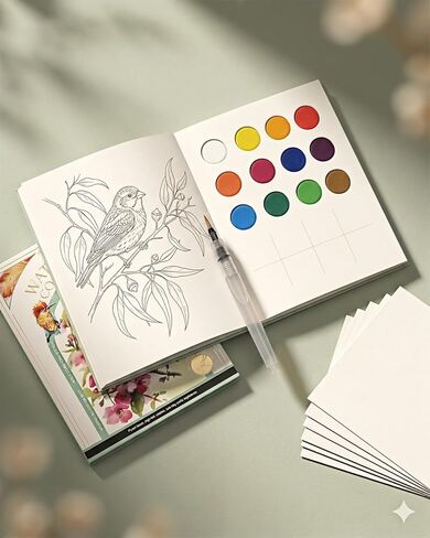 Watercolor Workbook with Paints, 2026 New 3-Fold Portable Watercolor Painting Kit for Adults and Kids, Thick Anti-Bleed Paper Art Book for Travel and Relaxation, 8 Pre-Printed Sheets and Brush in Saudi Arabia