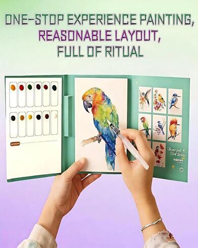 Watercolor Workbook with Paints, 2026 New 3-Fold Portable Watercolor Painting Kit for Adults and Kids, Thick Anti-Bleed Paper Art Book for Travel and Relaxation, 8 Pre-Printed Sheets and Brush in Saudi Arabia