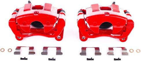 زوج ماسكات الفرامل الأمامية المطلية بمسحوق أحمر اللون من PowerStop لسيارة جيب شيروكي 2014-22 - ترقية ماسك الفرامل عالي الحرارة، S5528 in Kuwait