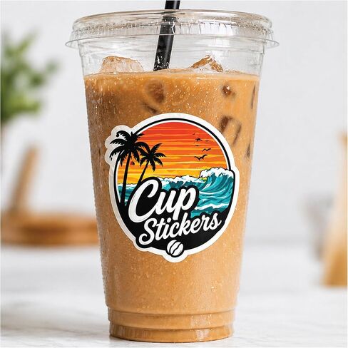 Custom Stickers for Cups with Your Logo – 3" Inch Waterproof Vinyl Labels for Coffee, Smoothies & Drinks – Full Color Custom Branding for Small Business - Personalized for Cups, Bottles and Packaging in Saudi Arabia
