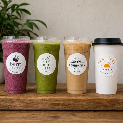 Custom Stickers for Cups with Your Logo – 3" Inch Waterproof Vinyl Labels for Coffee, Smoothies & Drinks – Full Color Custom Branding for Small Business - Personalized for Cups, Bottles and Packaging in Saudi Arabia