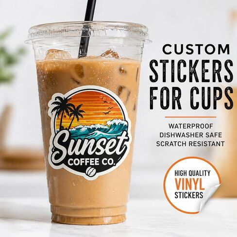 Custom Stickers for Cups with Your Logo – 3" Inch Waterproof Vinyl Labels for Coffee, Smoothies & Drinks – Full Color Custom Branding for Small Business - Personalized for Cups, Bottles and Packaging in Saudi Arabia