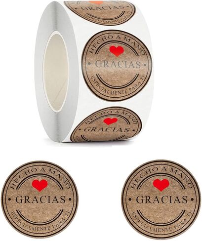 500Pcs1.5Inch Gracias Stickers Spanish Round Kraft Designs Thank You Stickers Waterproof Stickers Self-Adhesive Labels Envelope Graduation Business Birthdays Weddings Party Decoration(Gracias) in Saudi Arabia