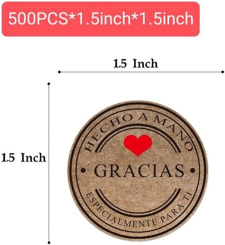 500Pcs1.5Inch Gracias Stickers Spanish Round Kraft Designs Thank You Stickers Waterproof Stickers Self-Adhesive Labels Envelope Graduation Business Birthdays Weddings Party Decoration(Gracias) in Saudi Arabia