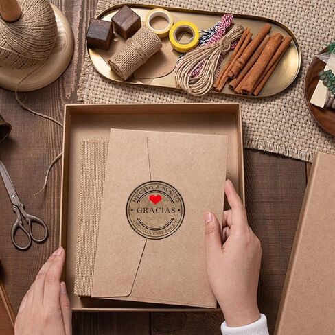 500Pcs1.5Inch Gracias Stickers Spanish Round Kraft Designs Thank You Stickers Waterproof Stickers Self-Adhesive Labels Envelope Graduation Business Birthdays Weddings Party Decoration(Gracias) in Saudi Arabia