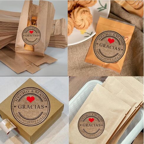 500Pcs1.5Inch Gracias Stickers Spanish Round Kraft Designs Thank You Stickers Waterproof Stickers Self-Adhesive Labels Envelope Graduation Business Birthdays Weddings Party Decoration(Gracias) in Saudi Arabia