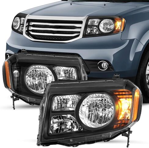 SOCKIR Headlight Assembly for 2009 2010 2011 Honda Pilot OE Style Halogen Headlamp Black Housing with Amber Reflector (L+R) in Saudi Arabia