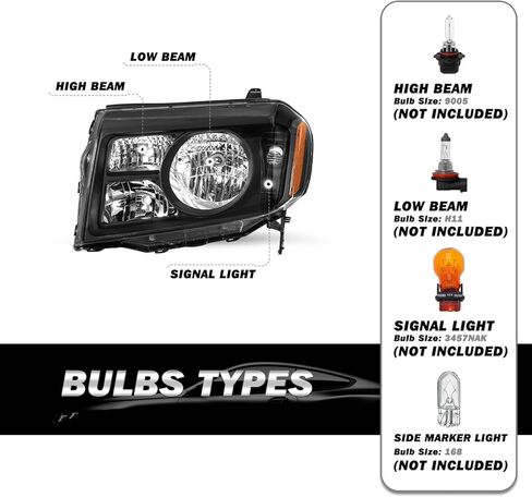 SOCKIR Headlight Assembly for 2009 2010 2011 Honda Pilot OE Style Halogen Headlamp Black Housing with Amber Reflector (L+R) in Saudi Arabia