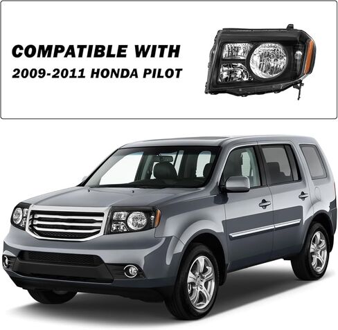 SOCKIR Headlight Assembly for 2009 2010 2011 Honda Pilot OE Style Halogen Headlamp Black Housing with Amber Reflector (L+R) in Saudi Arabia