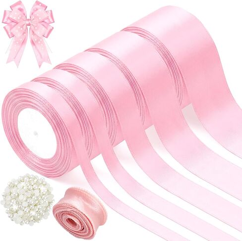 5 Rolls Pink Satin Ribbon 120 Yard Solid Fabric Ribbon for Bows Bouquet Present Wrapping Mother's Day Wedding Birthday Party Decoration in Saudi Arabia
