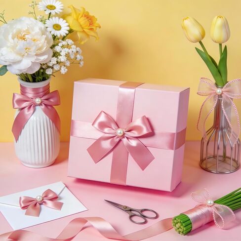 5 Rolls Pink Satin Ribbon 120 Yard Solid Fabric Ribbon for Bows Bouquet Present Wrapping Mother's Day Wedding Birthday Party Decoration in Saudi Arabia