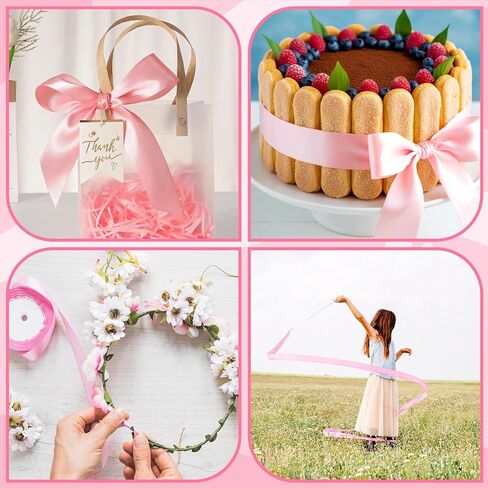 5 Rolls Pink Satin Ribbon 120 Yard Solid Fabric Ribbon for Bows Bouquet Present Wrapping Mother's Day Wedding Birthday Party Decoration in Saudi Arabia