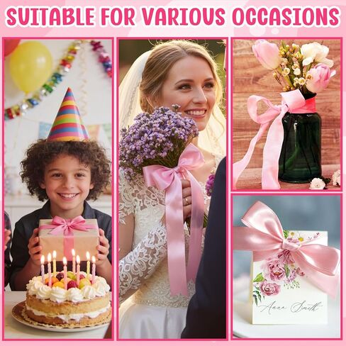 5 Rolls Pink Satin Ribbon 120 Yard Solid Fabric Ribbon for Bows Bouquet Present Wrapping Mother's Day Wedding Birthday Party Decoration in Saudi Arabia