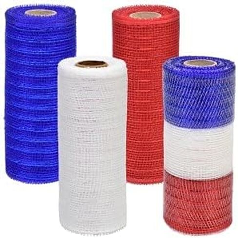 Floral Garden HT Patriotic Deco Poly Mesh Ribbons Deco Mesh Rolls for Crafting Red White Blue and Stripe HT Patriotic Mesh for 4th July Celebration Party Wreath 4Rolls Each 6 x5 Yards in Saudi Arabia