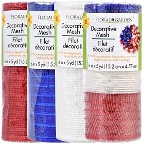 Floral Garden HT Patriotic Deco Poly Mesh Ribbons Deco Mesh Rolls for Crafting Red White Blue and Stripe HT Patriotic Mesh for 4th July Celebration Party Wreath 4Rolls Each 6 x5 Yards in Saudi Arabia
