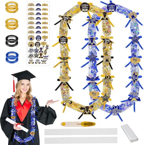 Roll Poly Tubing, Graduation Candy Lei Kit Class of 2025 DIY Hawaiian Candy Lei Making Kit Includes 24 Pcs Candy Lei Bags 4 Rolls Ribbons 144 Pcs Paper Cut for Party Gift in Saudi Arabia