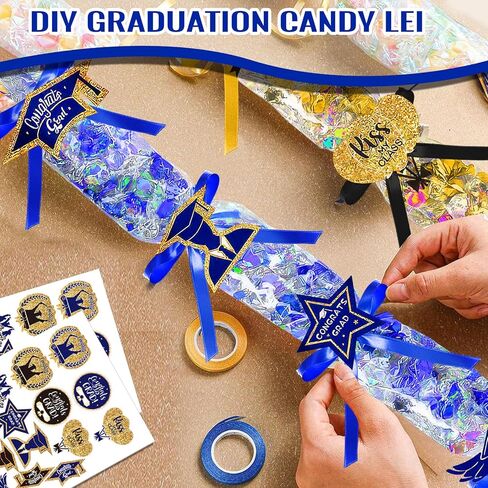 Roll Poly Tubing, Graduation Candy Lei Kit Class of 2025 DIY Hawaiian Candy Lei Making Kit Includes 24 Pcs Candy Lei Bags 4 Rolls Ribbons 144 Pcs Paper Cut for Party Gift in Saudi Arabia
