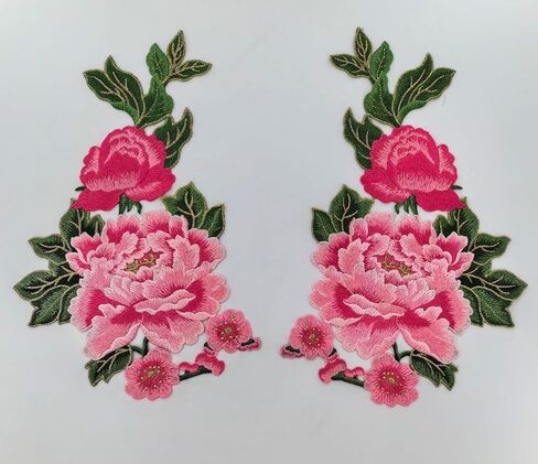 One Pair Floral Embroidered Appliques, Flower Patches for Sewing Craft Decoration, DIY Use on Clothes, Hats & Bags (Pink Peony) in Saudi Arabia