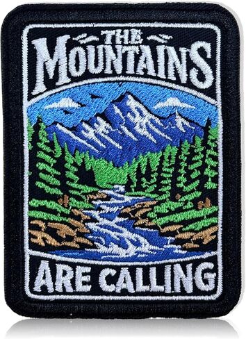 The Mountains are Calling Patch Hiking Traveling Nature Lover Outdoo Embroidered Patches Iron On Sew On Applique Badge for Jacket Backpack Hat Clothing Accessories Camping Gift 3 inch in Kuwait
