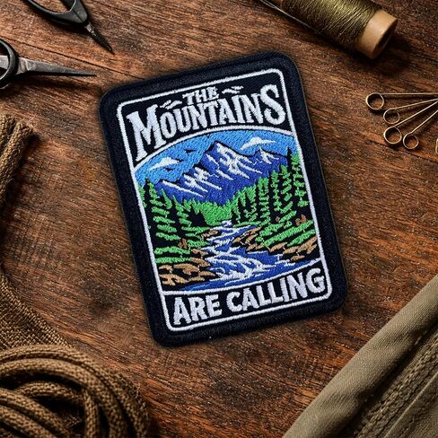 The Mountains are Calling Patch Hiking Traveling Nature Lover Outdoo Embroidered Patches Iron On Sew On Applique Badge for Jacket Backpack Hat Clothing Accessories Camping Gift 3 inch in Kuwait
