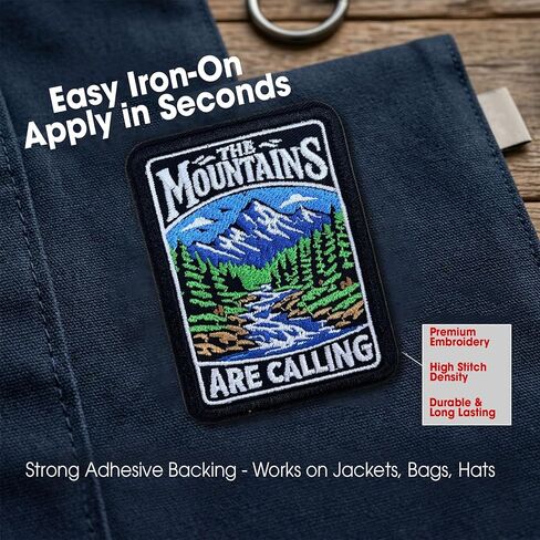 The Mountains are Calling Patch Hiking Traveling Nature Lover Outdoo Embroidered Patches Iron On Sew On Applique Badge for Jacket Backpack Hat Clothing Accessories Camping Gift 3 inch in Kuwait