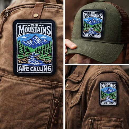 The Mountains are Calling Patch Hiking Traveling Nature Lover Outdoo Embroidered Patches Iron On Sew On Applique Badge for Jacket Backpack Hat Clothing Accessories Camping Gift 3 inch in Kuwait