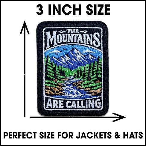 The Mountains are Calling Patch Hiking Traveling Nature Lover Outdoo Embroidered Patches Iron On Sew On Applique Badge for Jacket Backpack Hat Clothing Accessories Camping Gift 3 inch in Kuwait